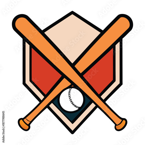 A classic baseball design with two wooden bats crossed behind a stitched ball, symbolizing the spirit of the game in a bold, timeless emblem.
