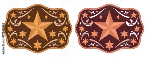 Western Cowboy Sheriff Star Badge Vector with Stylized Five-Point Star and Floral Frame