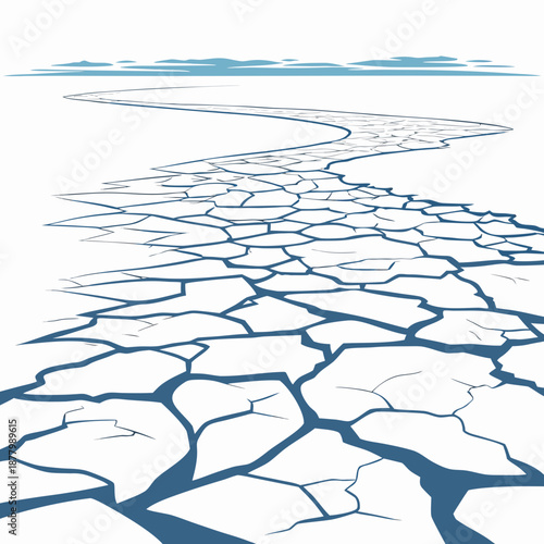 Frozen land with broken ice patterns cracked ice icy landscape