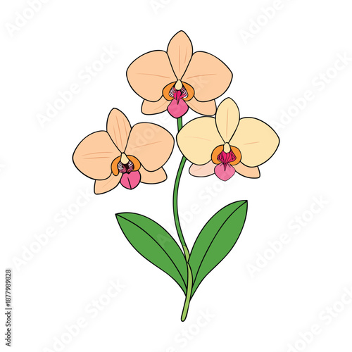 Elegant orchid flowers bloom in graceful lines, with delicate petals and soft curves, creating a refined, serene mood ideal for a stylish decorative panel.
