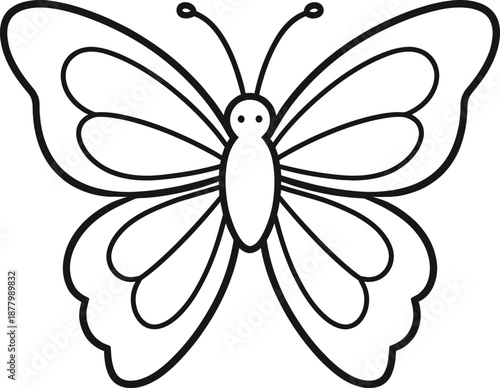 Simple Outline of a Butterfly with Large Wings and Antennae