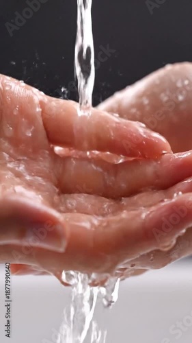 Wallpaper Mural Close-up of hands cupped to catch flowing water, droplets glistening Torontodigital.ca