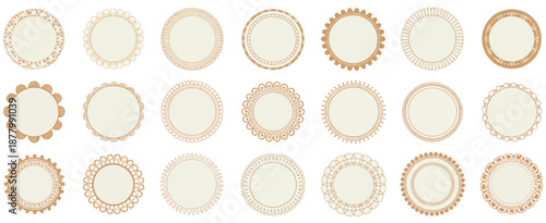 Ornamental round frames with vintage decorative borders, classic circular label designs for badges, certificates, invitations, vector illustration