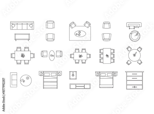 Furniture Outline Top View Vector Icons – Floor Plan Symbols for Interior and Architectural Design
