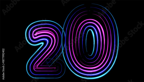 neonlit number twenty in purple and blue hues