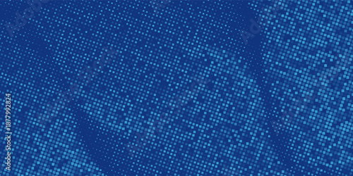Blue pixel background. Abstract digital pattern with square elements grid. Futuristic dotted mesh with gradient effect. Geometric minimal digital design. Modern vector illustration.