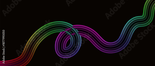 Rainbow colored wavy lines on black background