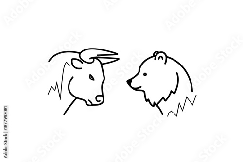 Dynamic bull and bear market emblem illustrating financial strength and trading volatility vector on white background.
