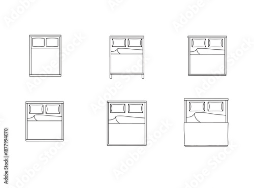 Bed Outline Top View Vector Icons – Floor Plan Furniture for Interior Design