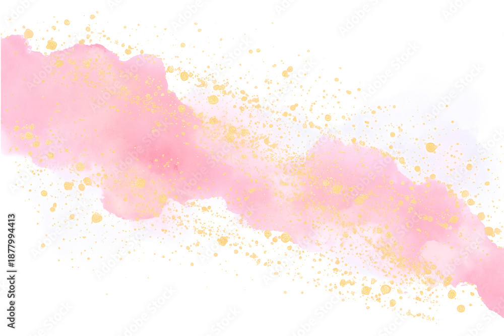 Fototapeta premium Delicate Pink Watercolor Stroke with Gold Splatter
