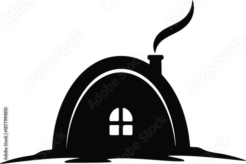 Silhouette of a melting house with chimney and smoke illustration vector