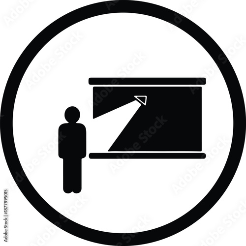 Silhouette of person presenting on screen with projector light illustration vector