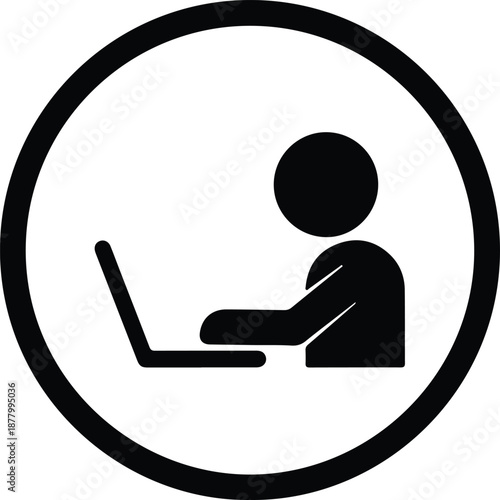 Silhouette of person working on laptop computer inside a circle illustration vector