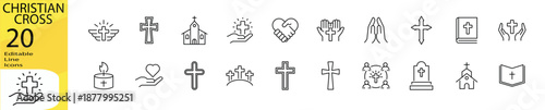 CHRISTIAN CROSS Speak icon set. Editable stroke.	
