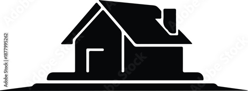 Silhouette simple house with chimney on rectangular base illustration vector