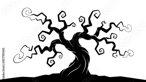 Black Silhouette Tree Illustration isolated PNG with Transparent Background