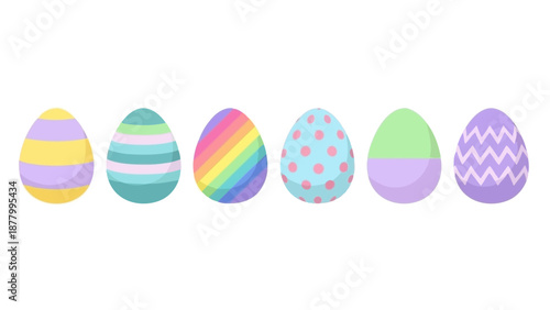 Three brightly colored, decorated Easter eggs arranged side-by-side, perfect for spring celebrations and festive designs.