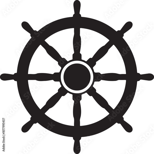 Ship wheel silhouette, vintage ship steering wheel silhouette vector, classic nautical ship s wheel silhouette, ship wheel vector icon, ship steering wheel silhouette on a white background