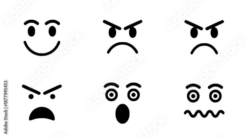 Set of 6 emoticon faces icons vector isolated PNG with Transparent Background