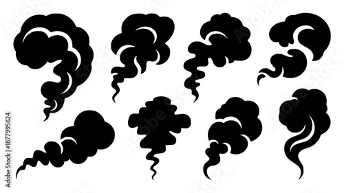 Set of 8 Smoke Silhouettes Vector Illustrations isolated PNG with Transparent Background