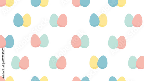 A charming and simple seamless pattern featuring pastel-colored Easter eggs in soft blues, yellows, and pinks. Ideal for spring celebrations, holiday 