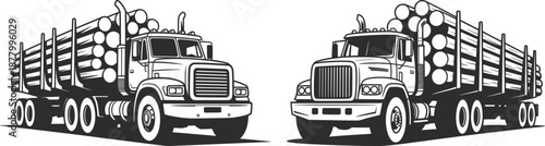 Logging Truck Transporting Timber Line Art Illustration.