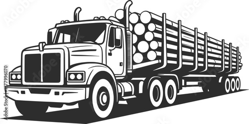 Logging Truck Transporting Timber Line Art Illustration.