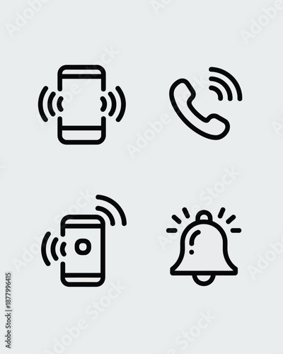 Four Minimalist of Mobile App with Wireless Signals and Bell