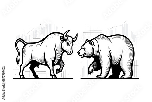 Bull and bear market struggle against a backdrop of fluctuating stock market trends