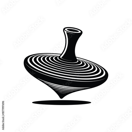 a black and white image of a spinning top toy