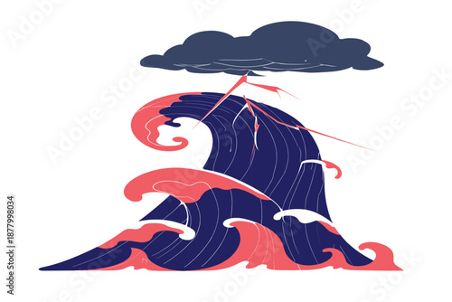 Dynamic clash of elemental waves: a vibrant illustration of water and fire in conflict on white background.