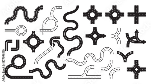Road Route and Navigation Path Icons Vector Set