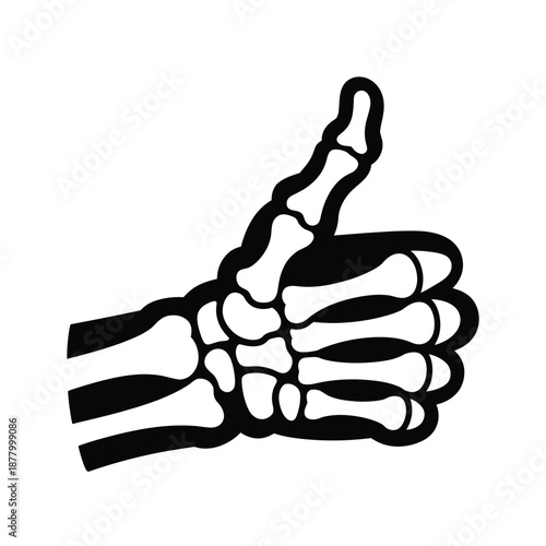 A skeletal hand giving a thumbs up gesture in black and white