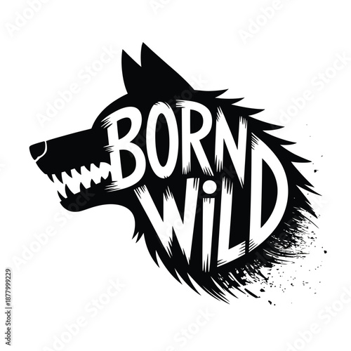 Born wild wolf logo with sharp teeth and fur