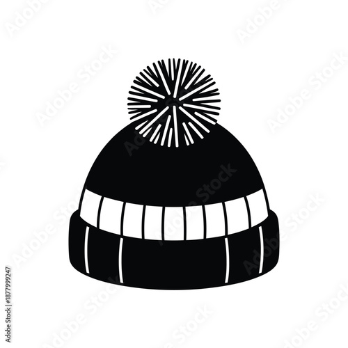 black and white illustration of a knit hat with pom pom