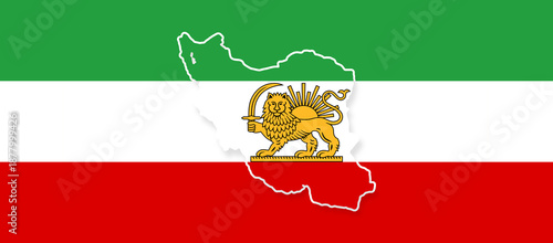 extended background of Iranian Lion and Sun flag of Iran, simplified shape of the map, smooth rounded-corners