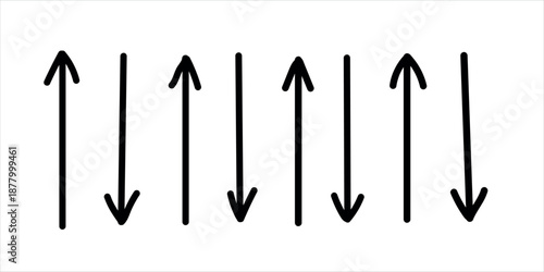 A collection of 7 black arrows pointing up and down on a white background