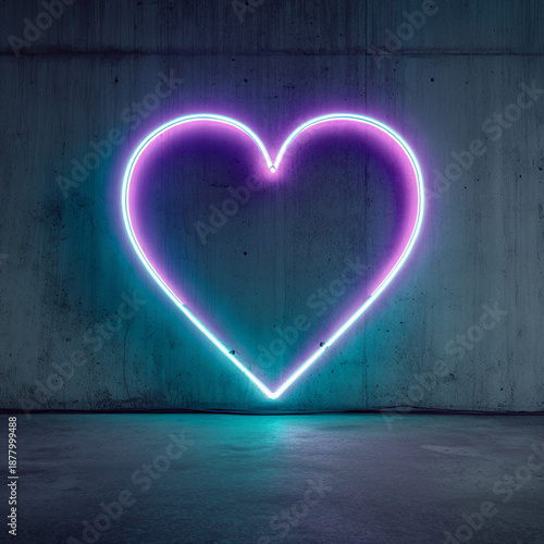 Neon heart glowing on wall