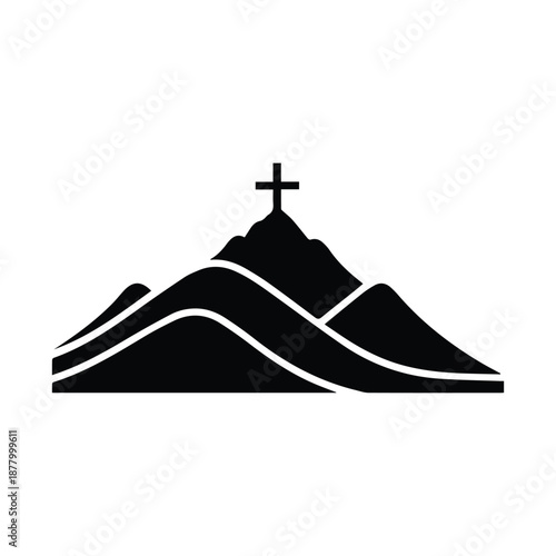 Mountain with cross isolated on white background, Vector, illustration