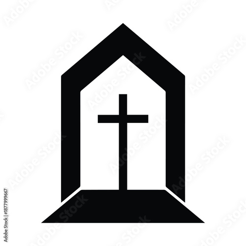 Church with cross inside isolated on white background, Vector, illustration