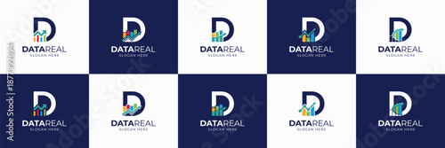 set of wealth management logo. letter D with data statistic shape. useable for accounting, investment, marketing, wealth management identity icon.