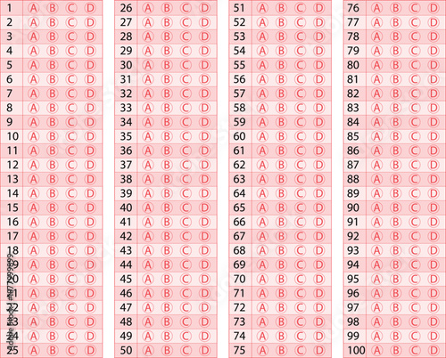 Multiple choice answer sheet template, omr, mcq