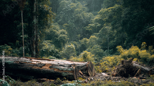 Wallpaper Mural Large Cut Tree Logs Lying in the Rainforest Highlighting Deforestation and Environmental Issues Torontodigital.ca