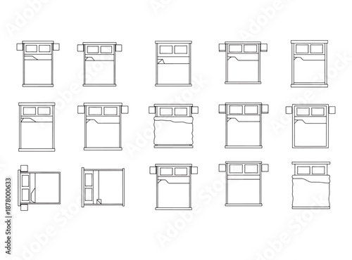 Bed Outline Top View Vector Icons – Floor Plan Furniture for Interior Design