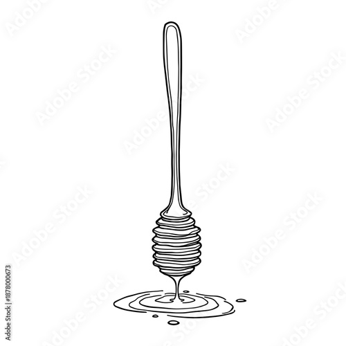 Honey dipper with dripping honey on white background  