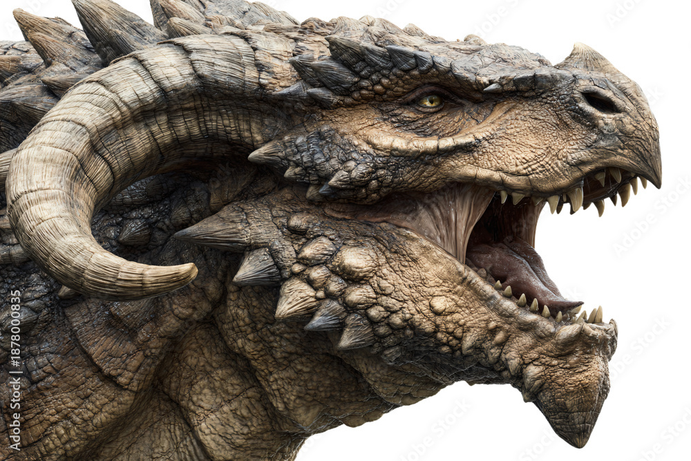Fototapeta premium Close-Up of a Roaring Dragon with Detailed Scales