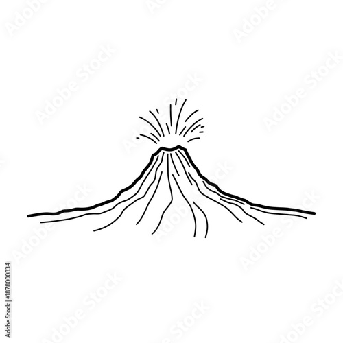 Simple line drawing of a volcanic eruption with lava flow  