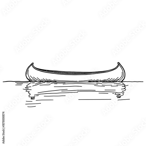 Simple line drawing of a canoe floating on calm water  