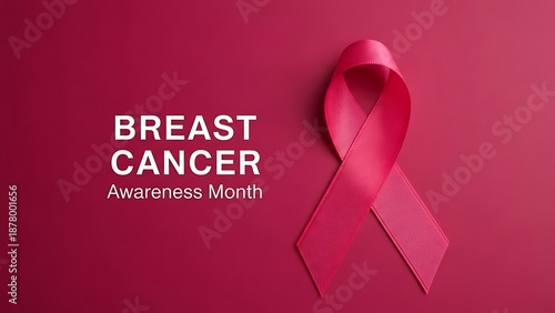 Pink ribbon for breast cancer awareness month on red background
