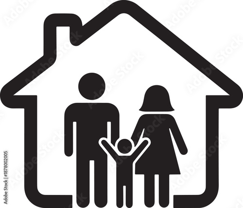 Happy Family Flat Icon with Parents and Child,  Home and Care Concept